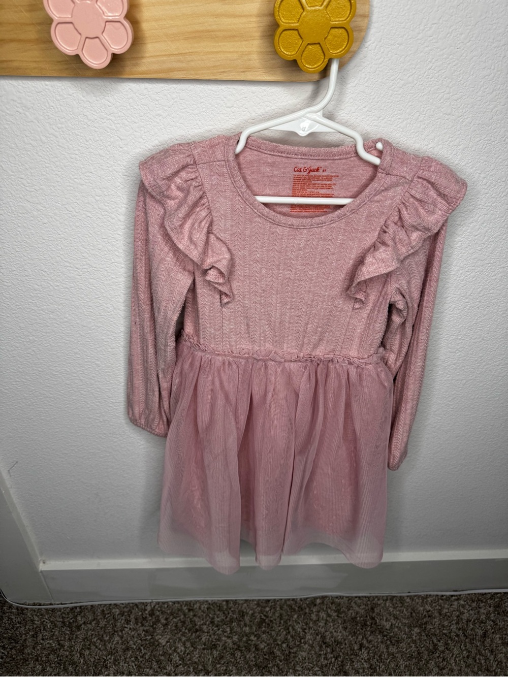 Cat & Jack Dusty Pink Ruffle Knit Tulle Dress